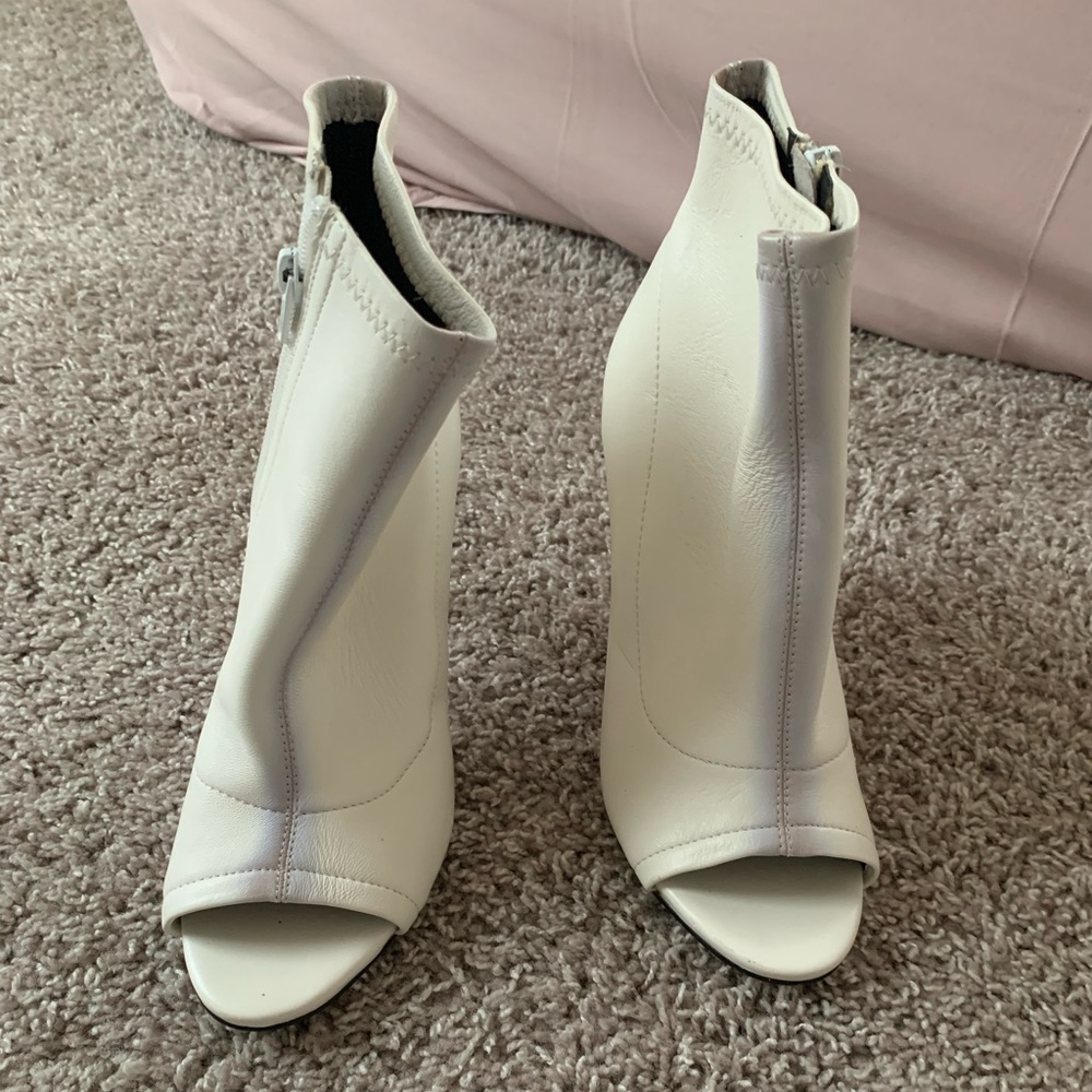 White heeled booties